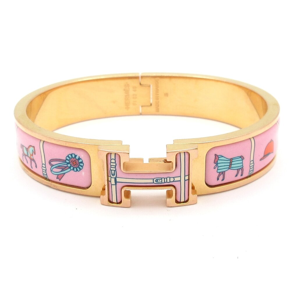 Hermès Clic Clac Bangle Gold Pink Hardware Ceramic